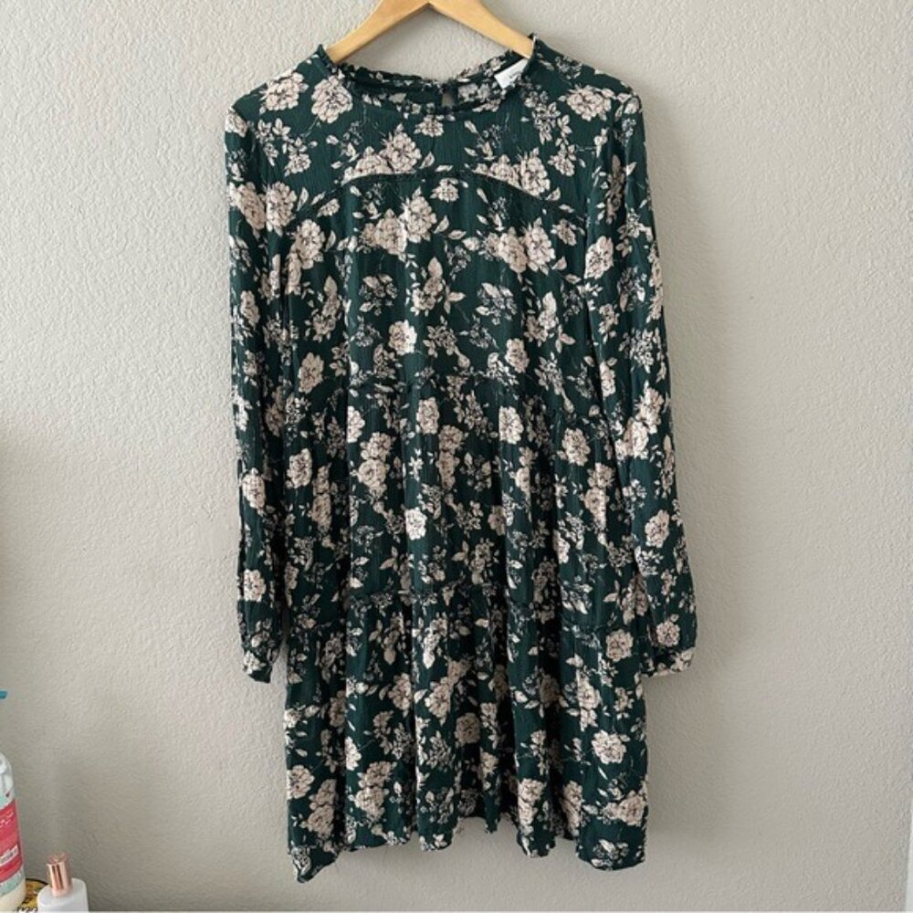 Knox Rose Green Ruffled Tiered Sundress floral-printed babydoll Sz Medium - Picture 2 of 8